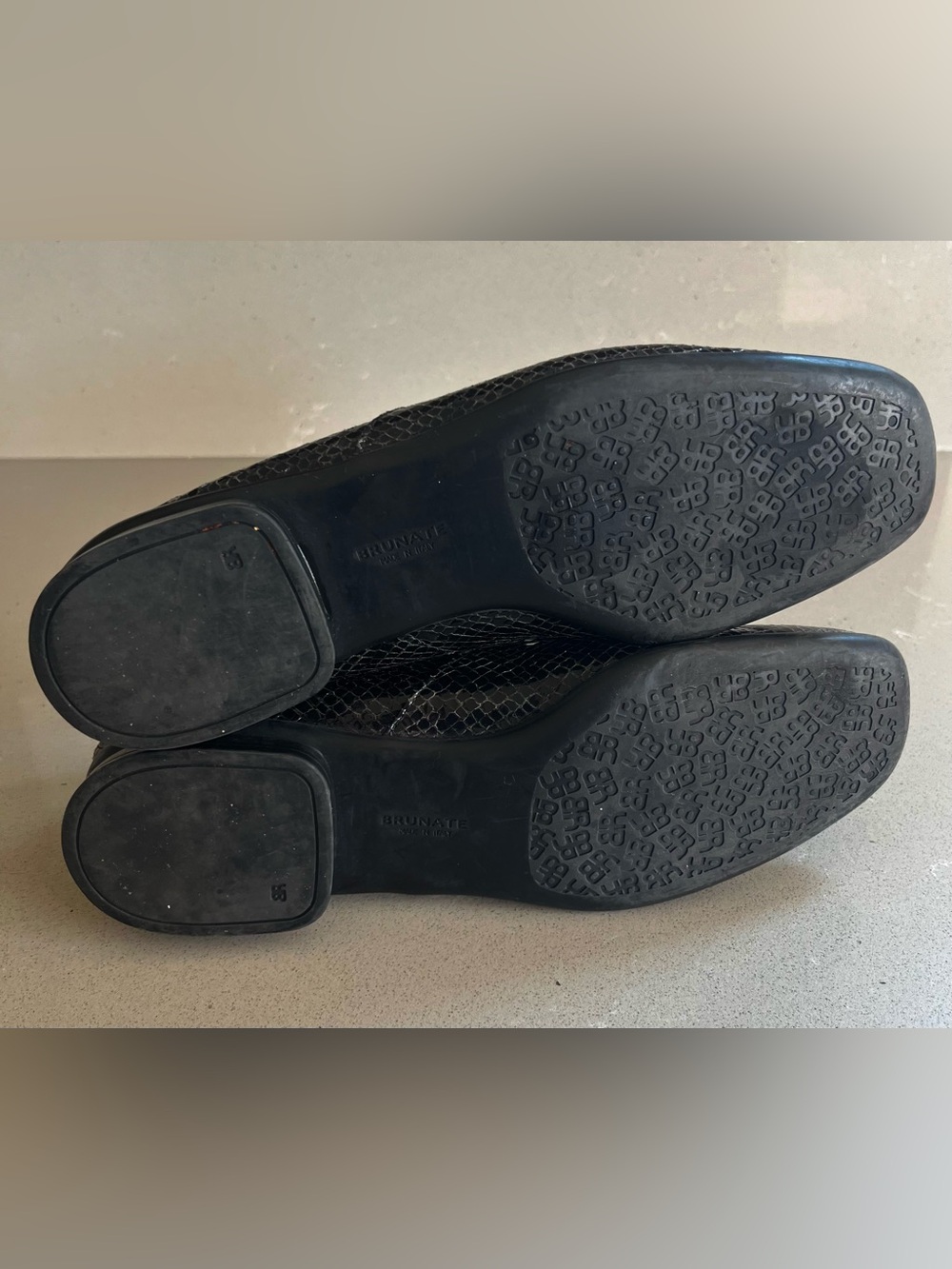 Brunate Made In Italy Leather Snakeskin Flats Square Toe Slip On Shoes Black 8 - Picture 9 of 12